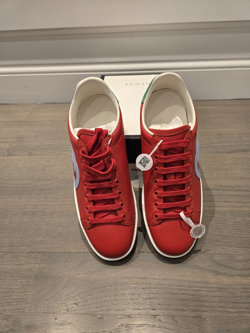 $910 Gucci Women’s Ace Interlocking Logo Red Leather Sneakers EU 38 US 8 BNIB - Picture 7 of 9